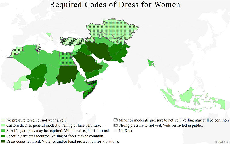 from Wikipedia Nov 2013
http://en.wikipedia.org/wiki/Hijab_by_country